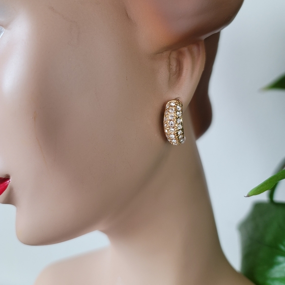 VTG Roman Gold Pave Earrings - Picture 3 of 8